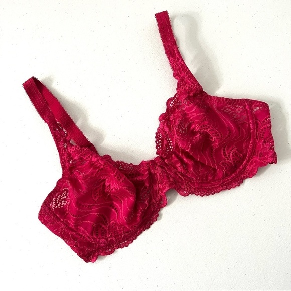 Dorina Red Lacy Bra Womens Size 36D Sexy Coquette Siren Layer Classic‎ Pinup - Picture 1 of 9